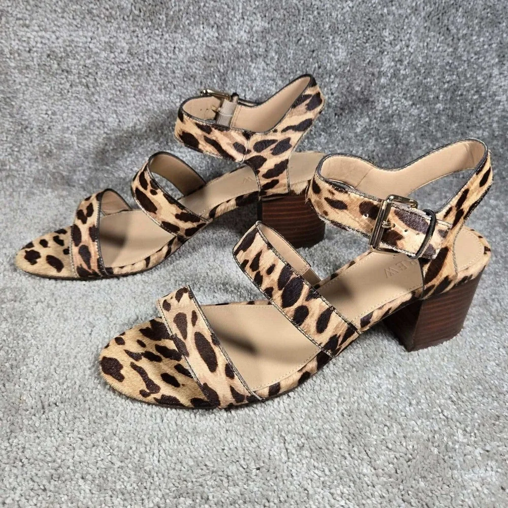 J.Crew Stacked Heel Sandals Leopard Print Calf Hair Womens 9